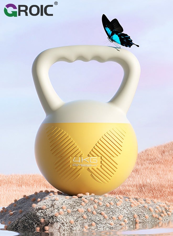 4KG/8.8lb Soft Kettlebell, Strength Training Kettlebells Upgraded Handle with Resistance Loop Fitness Set, Iron Sand Filled Shock-Proof Hand Weights, for Full Body Workout and Strength Training