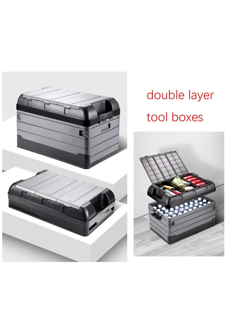 Outdoor Double-layer Camping Storage Box, Stackable Bins with Lids Small Parts Organizer, collapsible Waterproof Storage Box, container Store Crates, large Easy Storage Crate Boxes, garage Kitchen