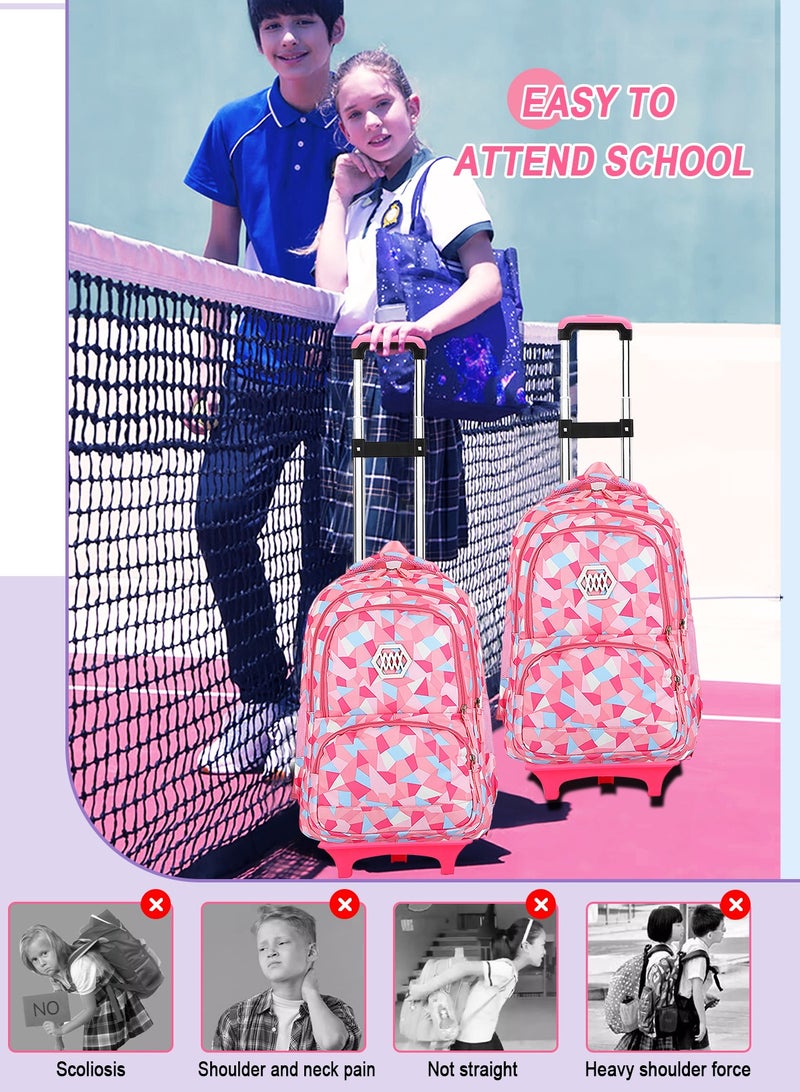 3-PCS Boys Rolling Backpacks Kids'Luggage Wheeled Backpack for School Boys Trolley Bags Roller Bookbag with Lunch Bag