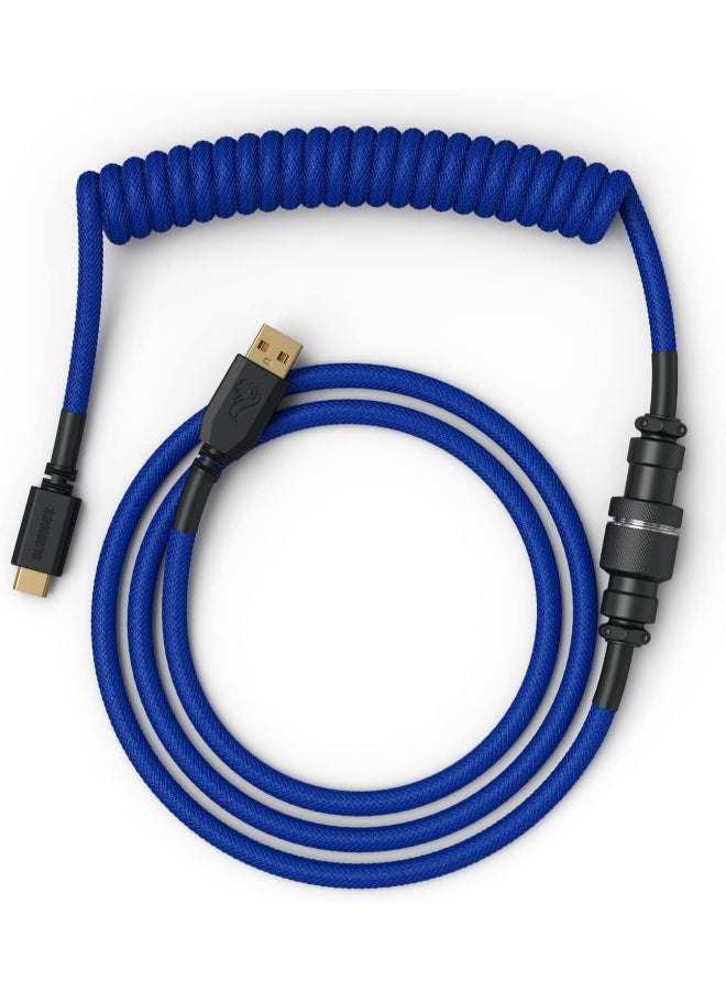 Coiled USB-C Cable - Premium Artisan Braided Cord For Mechanical Keyboards - GLO-CBL-COIL-COBALT