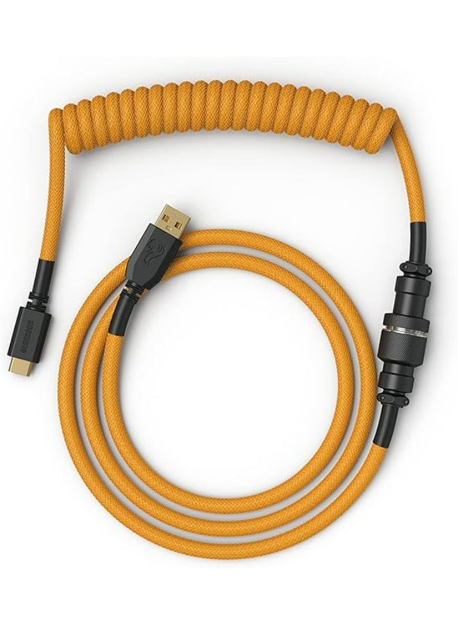 Coiled USB-C Cable - Premium Artisan Braided Cord For Mechanical Keyboards - GLO-CBL-COIL-GG