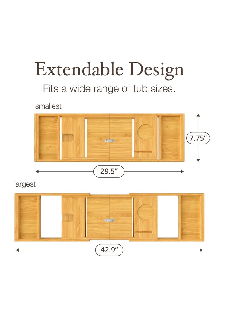 Bambüsi Foldable Bathtub Tray - Expandable Bamboo Bath Caddy with Wine, Book & Tablet Holder - Luxurious Bath Accessories, Perfect Spa Experience - Unique Gifts for Mom, Women, Couples, Housewarming