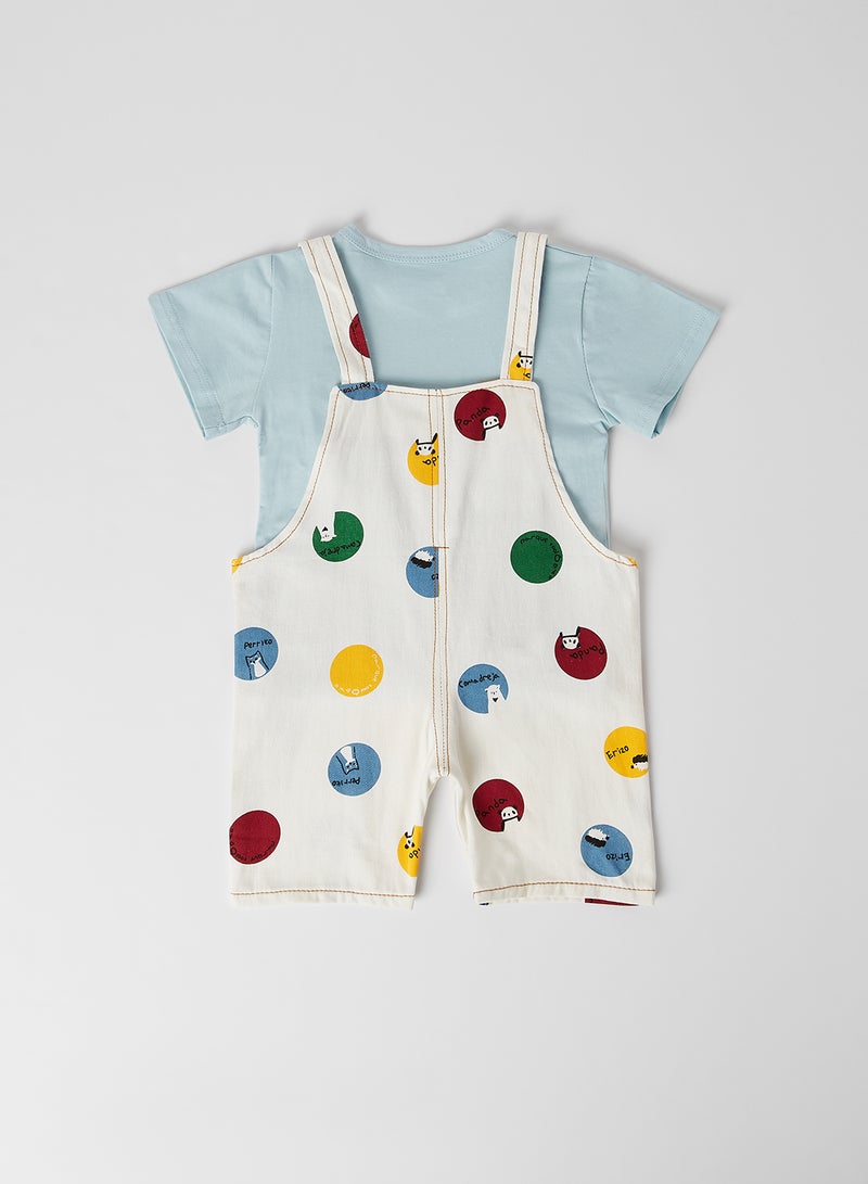 Solid Round Neck T-Shirt with Dungaree Set Sky Blue