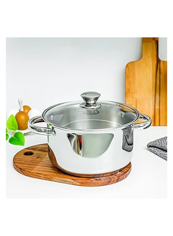 22cm Massilia Stainless Steel Stockpot with Glass Lid- RF11593 Perfect for Simmering, Boiling, Steaming, Etc Equipped with Strong and Sturdy Riveted Handles, Silver