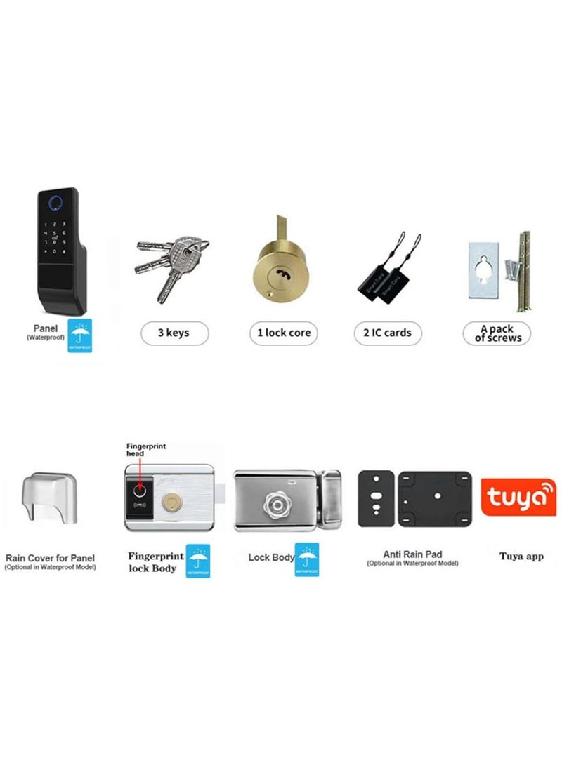 Tuya Smart Rim Lock Waterproof IP66 Outdoor Fingerprint Door Lock, Digital Password for Home and Hotel