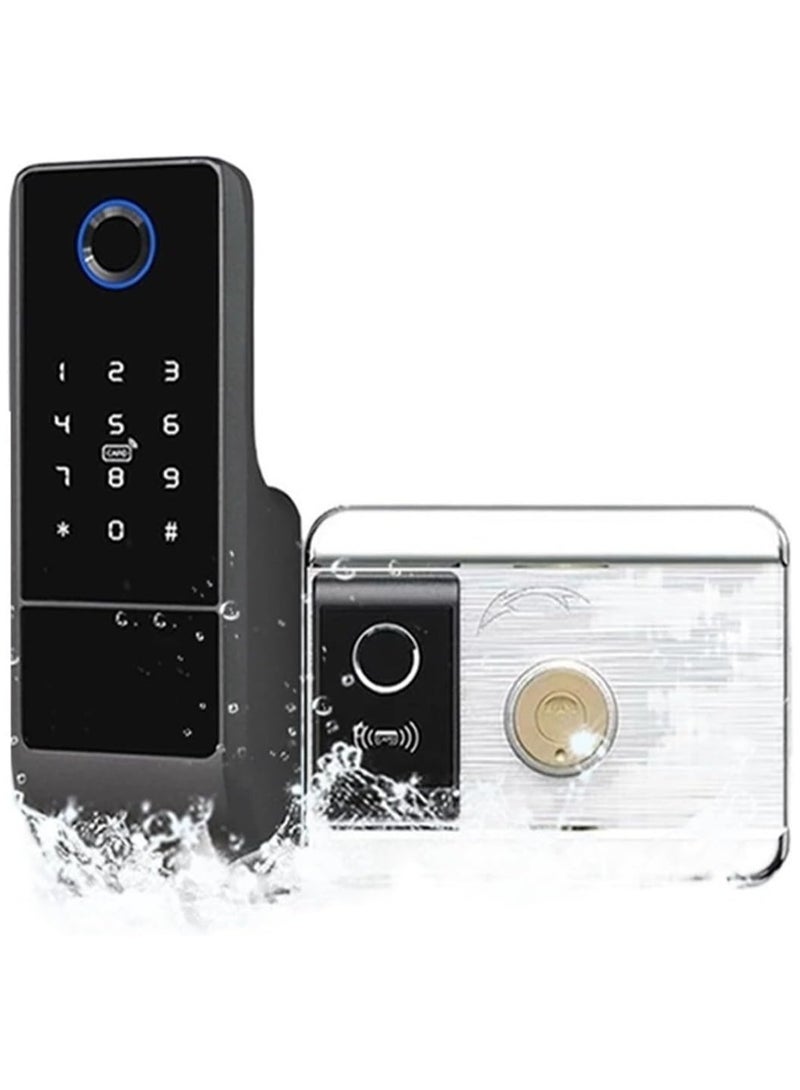 Tuya Smart Rim Lock Waterproof IP66 Outdoor Fingerprint Door Lock, Digital Password for Home and Hotel