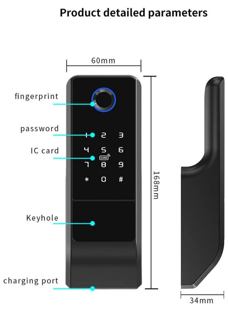 Tuya Smart Rim Lock Waterproof IP66 Outdoor Fingerprint Door Lock, Digital Password for Home and Hotel