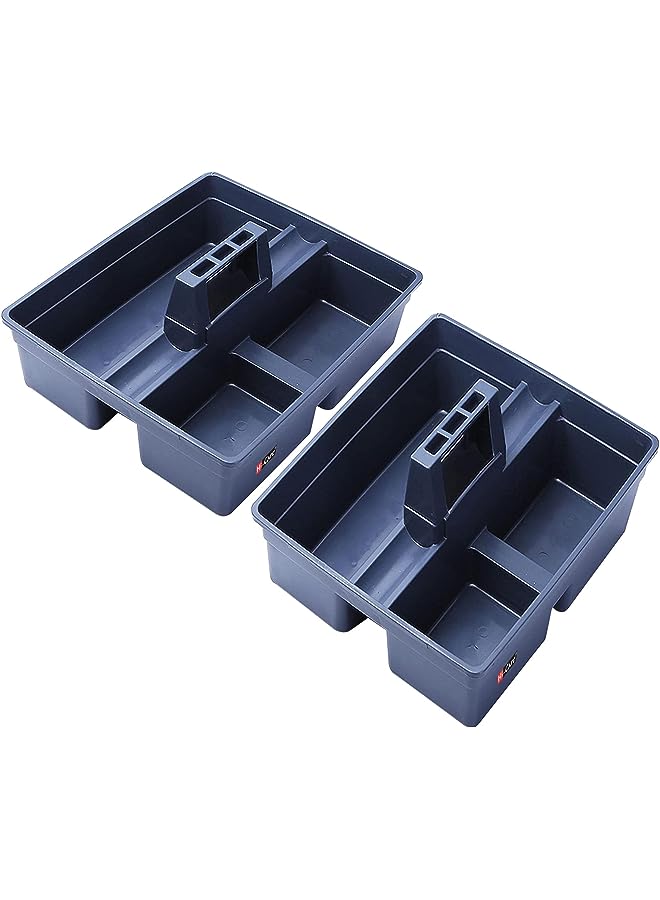 of 2 pcs] Hi-Care Caddy Carry Tray 3 Compartments Plastic Storage Tray With Portable Handle To Organize And Carry Tools, Cleaning Products Storage Organizers, Kitchen Organizers, And Storage