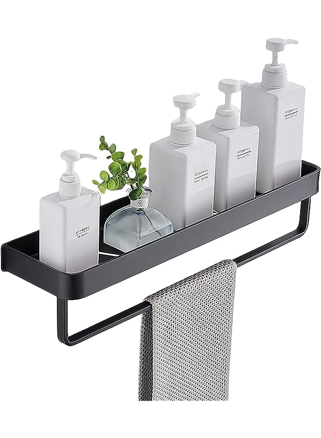 Bathroom Shower Shelf, Wall Mounted Bathroom Shelf with Towel Bar Stainless Steel Floating Shelves For Bathroom, Black