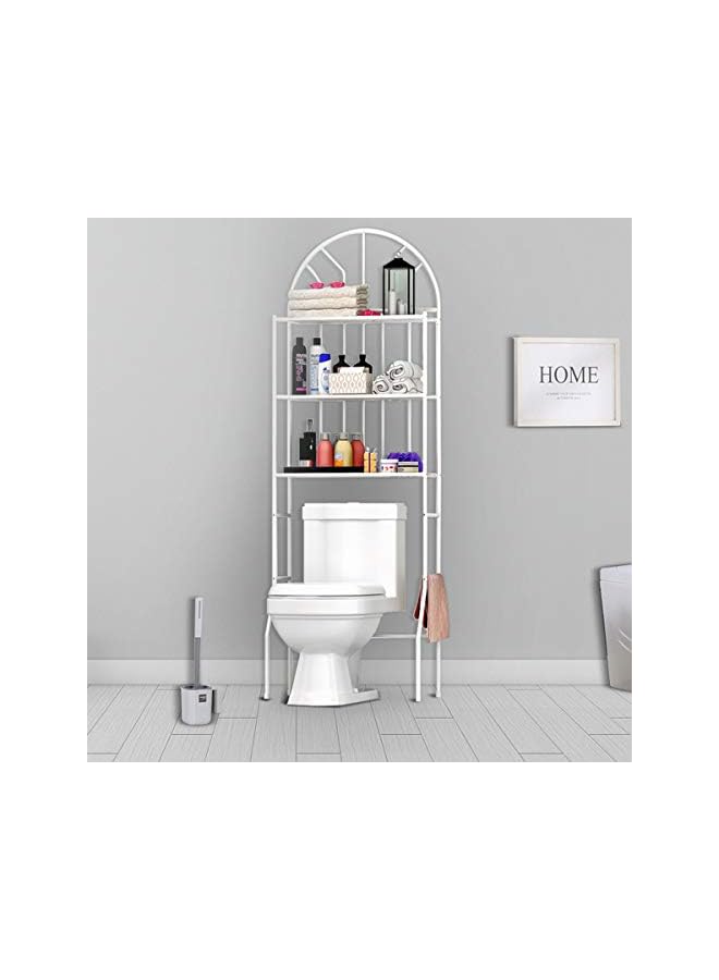 the Toilet Storage Shelf Toilet Shelving Unit Metal Bathroom Storage Rack Organizer 3 Tier White Space Saving for Bathroom Toilet Washing Machine 65x34x117cm