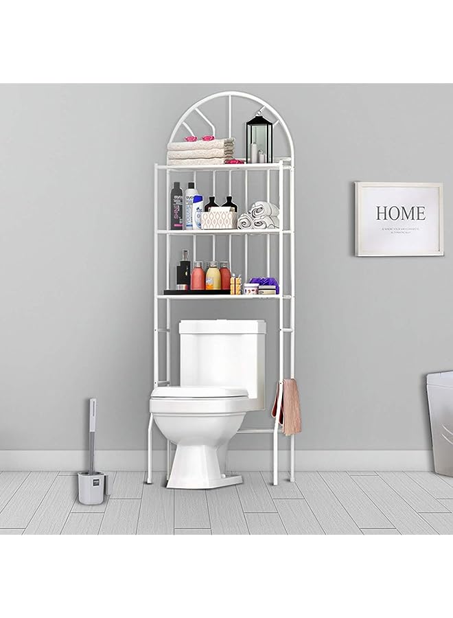 the Toilet Storage Shelf Toilet Shelving Unit Metal Bathroom Storage Rack Organizer 3 Tier White Space Saving for Bathroom Toilet Washing Machine 65x34x117cm