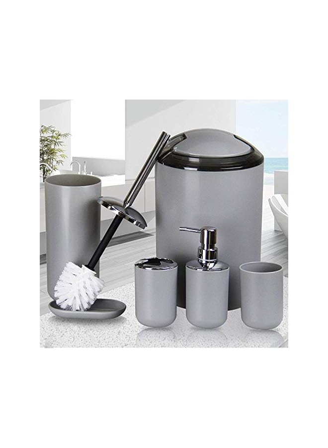 Accessories Set,6 Pcs Plastic Gift Set Toothbrush Holder,Toothbrush Cup,Soap Dispenser,Soap Dish,Toilet Brush Holder,Trash Can,Tumbler Straw Set Bathroom (Grey)