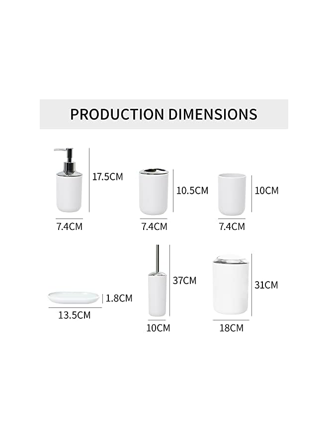Of 6 Piece Bath Ensemble Includes Soap Dispenser, Toothbrush Holder, Toothbrush Cup, Soap Dish for Decorative Countertop and Housewarming Gift (White)