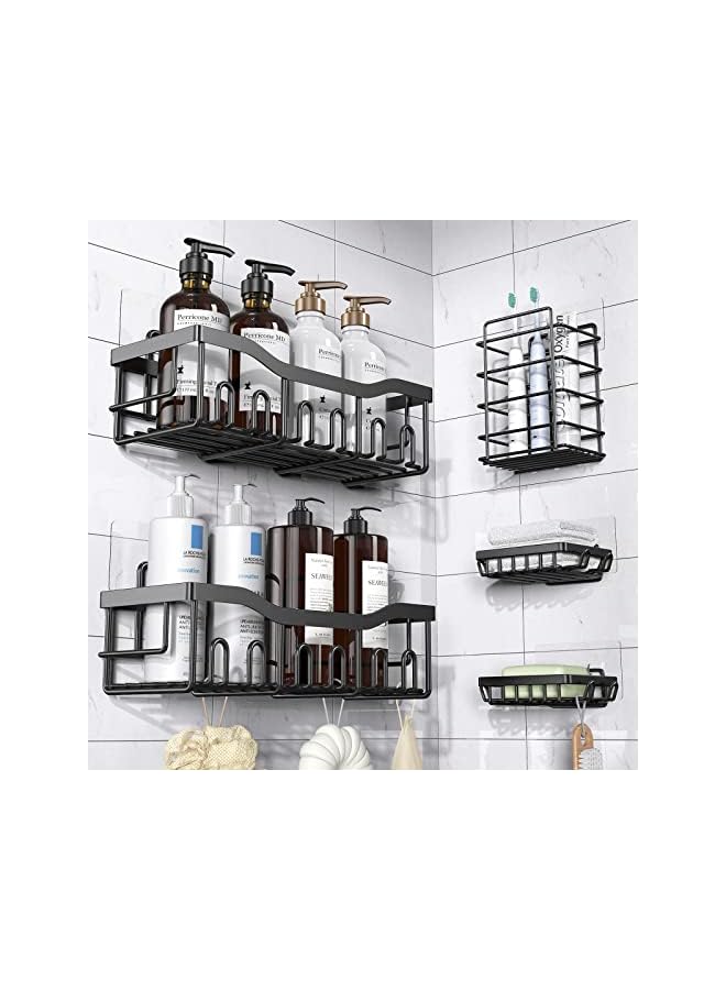 Caddy 5 Pack, Adhesive Bathroom Organizer for Bathroom Storage&Kitchen, No Drilling, Large Capacity, Rustproof Stainless Steel Bathroom Organizer Shelves for Inside Shower Rack