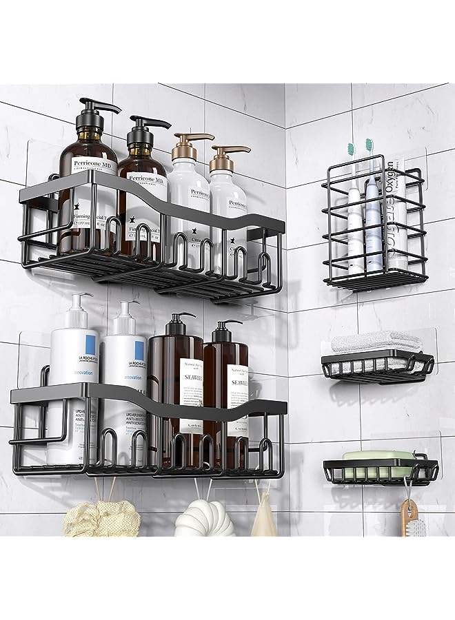 Caddy 5 Pack, Adhesive Bathroom Organizer for Bathroom Storage&Kitchen, No Drilling, Large Capacity, Rustproof Stainless Steel Bathroom Organizer Shelves for Inside Shower Rack