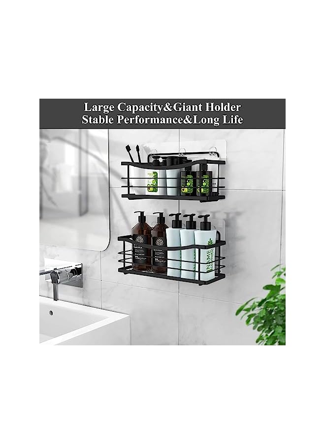 Shower Caddy bathroom organizer,2 Packs Shower organizer Caddies bathroom shelf Wall Hanging Organizer Shampoo Holder with 4 Hooks Rust Proof Stainless Steel Storage Racks (Black)