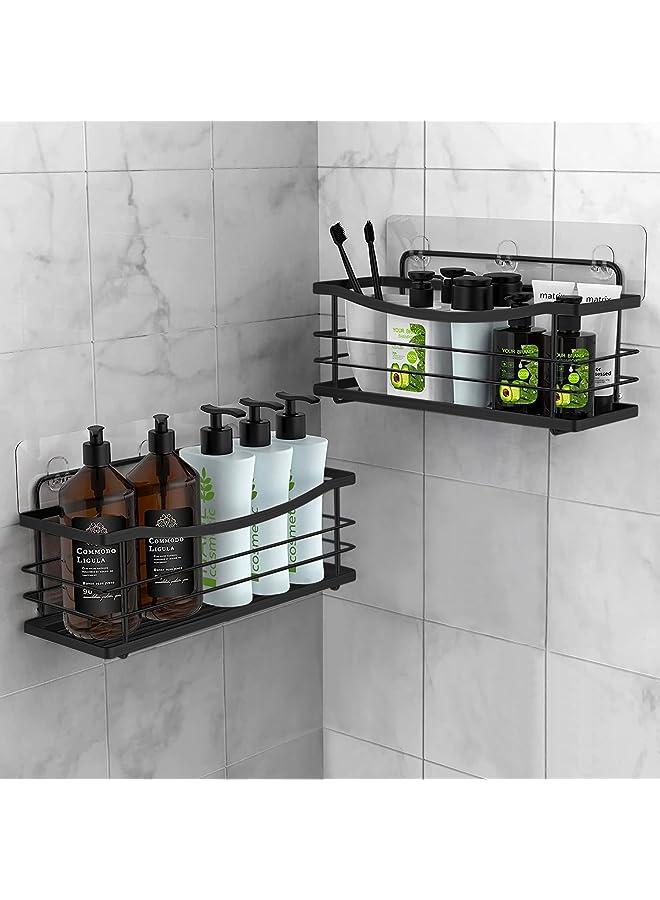 Shower Caddy bathroom organizer,2 Packs Shower organizer Caddies bathroom shelf Wall Hanging Organizer Shampoo Holder with 4 Hooks Rust Proof Stainless Steel Storage Racks (Black)