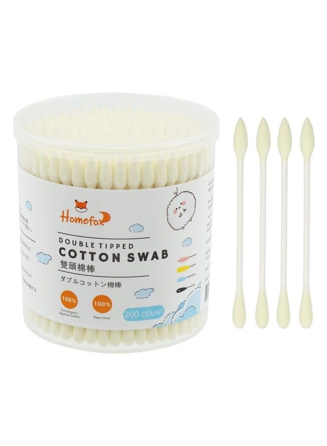 Yellow Cotton Swabs Precision Pointed - 200 Count Pointy Organic Cotton Buds Double Side Tightly Wrapped Cotton Tips Paper Stick Soft Gentle Cruelty-Free, Pointy & Round (Lemon Yellow)