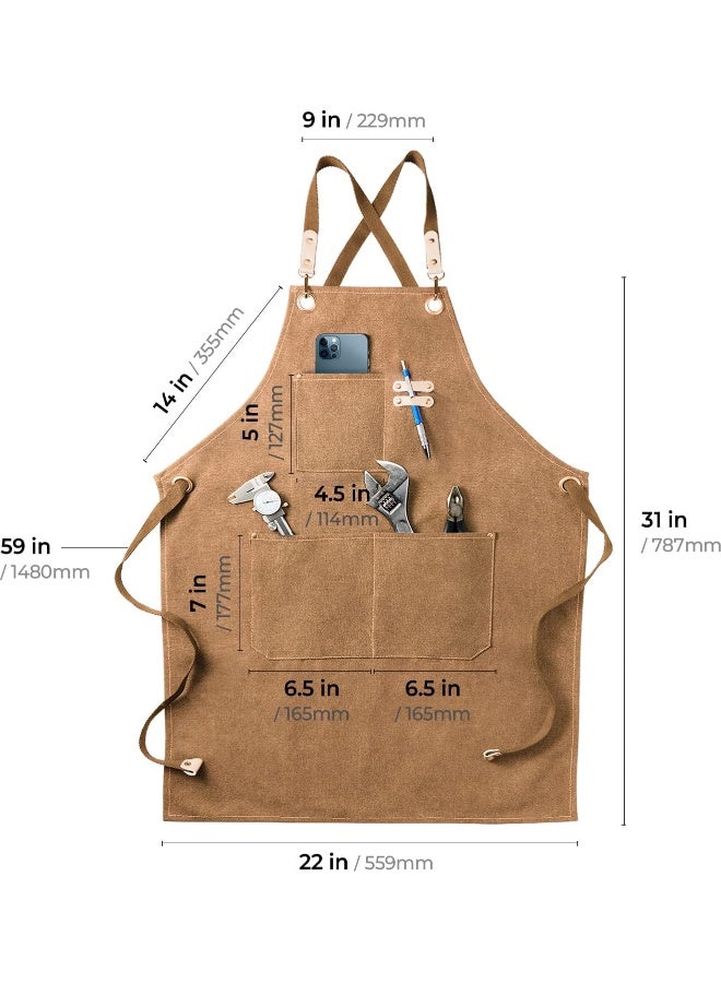 carrotez Chef Apron, Cotton Canvas Cross Back Adjustable Apron with Pockets for Women and Men, Kitchen Cooking Baking Bib Apron, Adjustable Strap and Large Pockets