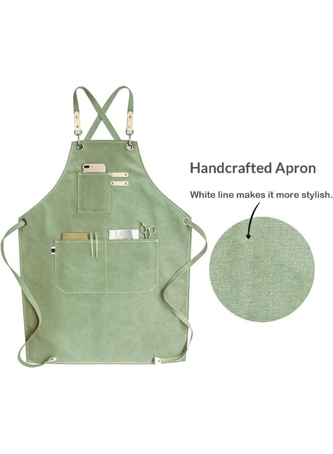 Carrotez Chef Apron, Waterdrop Resistant Cotton Canvas Cross Back Adjustable Apron, M-XXL, Light Mint, Free