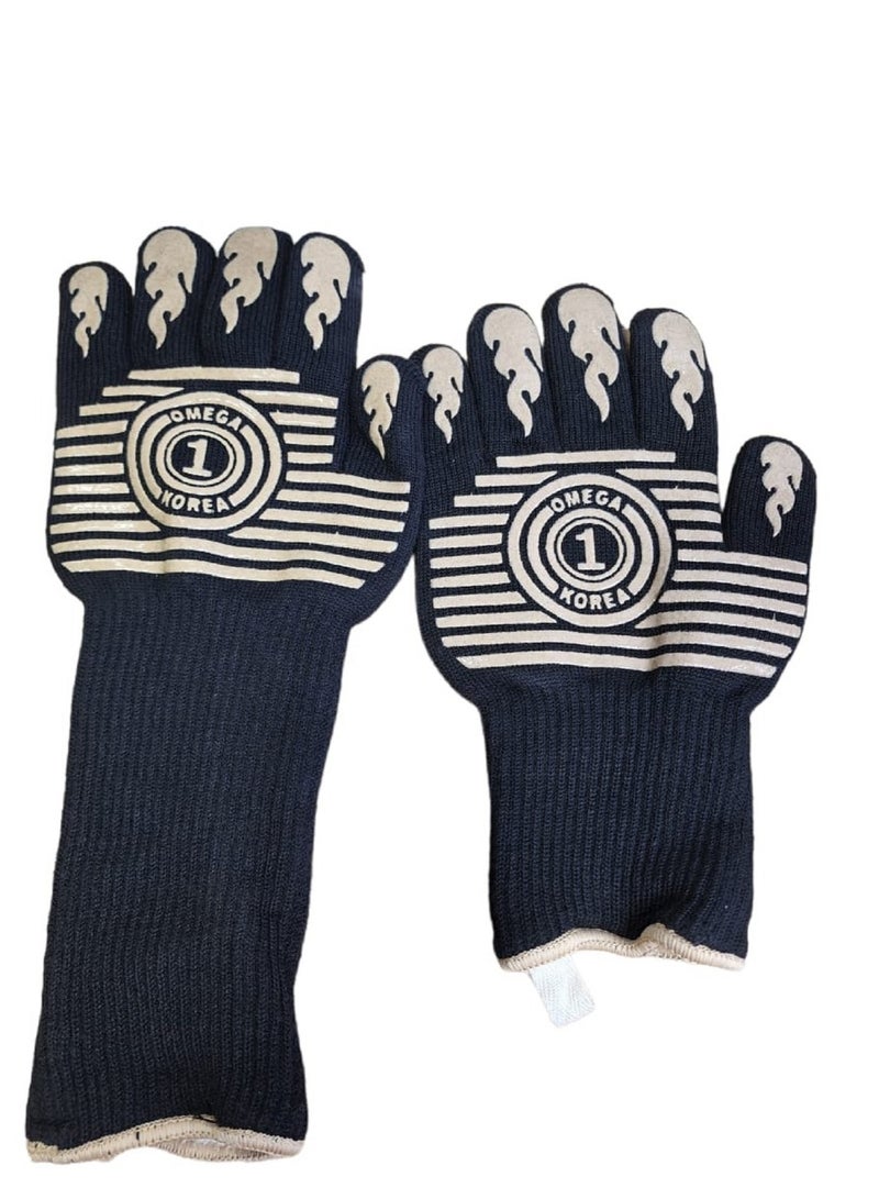 BBQ Cooking Gloves 1472°F Heat Resistant Glove Protective Non-Slip Oven Mitt Extreme Heat Resistant Grilling Glove For Barbecue Cooking Baking Welding Cutting 1 Pair
