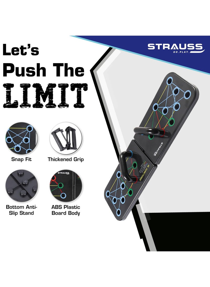 Strauss Multipurpose (16 in 1) function Push Up Board/Bars/Stand with Multiple Modes | Calisthenics,Gym and Excersing Equipment | Chest,Muscle,Triceps,Shoulders Workout | Both for Men and Women, Black