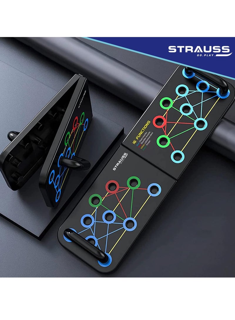 Strauss Multipurpose (16 in 1) function Push Up Board/Bars/Stand with Multiple Modes | Calisthenics,Gym and Excersing Equipment | Chest,Muscle,Triceps,Shoulders Workout | Both for Men and Women, Black