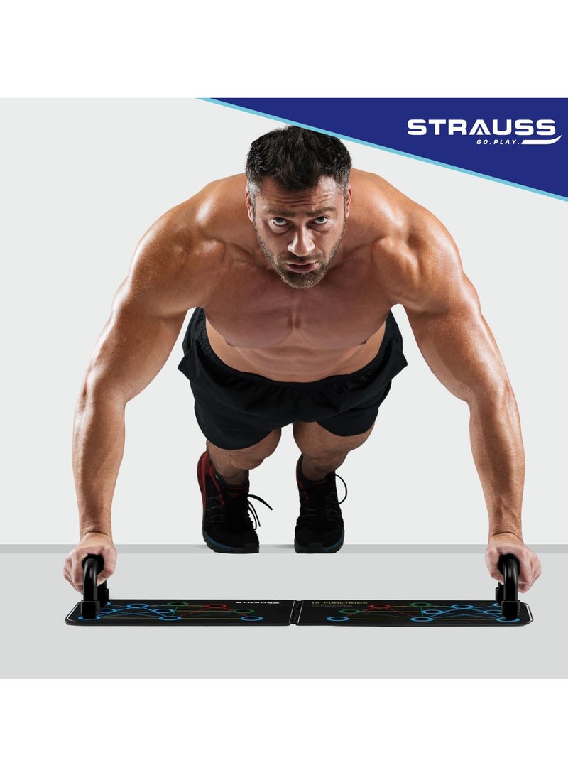 Strauss Multipurpose (16 in 1) function Push Up Board/Bars/Stand with Multiple Modes | Calisthenics,Gym and Excersing Equipment | Chest,Muscle,Triceps,Shoulders Workout | Both for Men and Women, Black