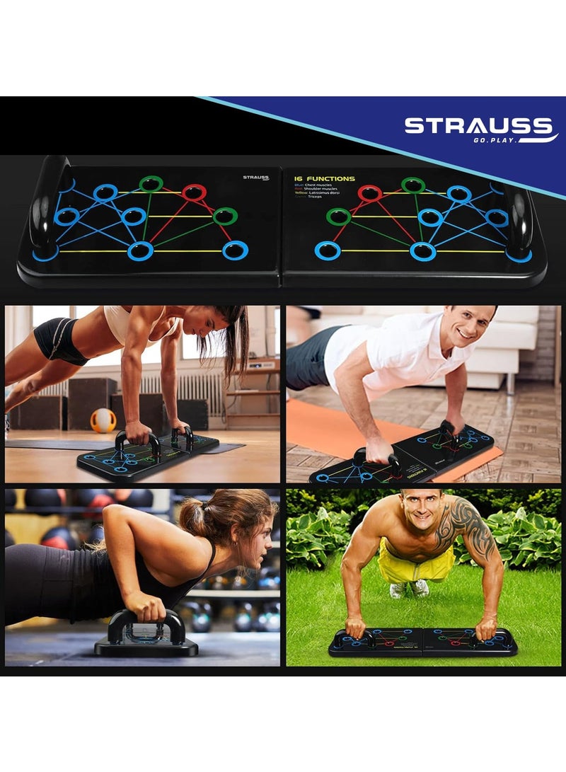 Strauss Multipurpose (16 in 1) function Push Up Board/Bars/Stand with Multiple Modes | Calisthenics,Gym and Excersing Equipment | Chest,Muscle,Triceps,Shoulders Workout | Both for Men and Women, Black