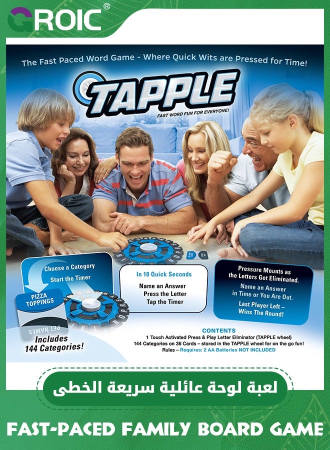 TAPPLE Word Game with Cards, Fast-Paced Family Board Game for Kids, Choose a Category & Race Against The Timer to be The Last Player, Learning Educational Toys Learning Game for All Ages - Blue