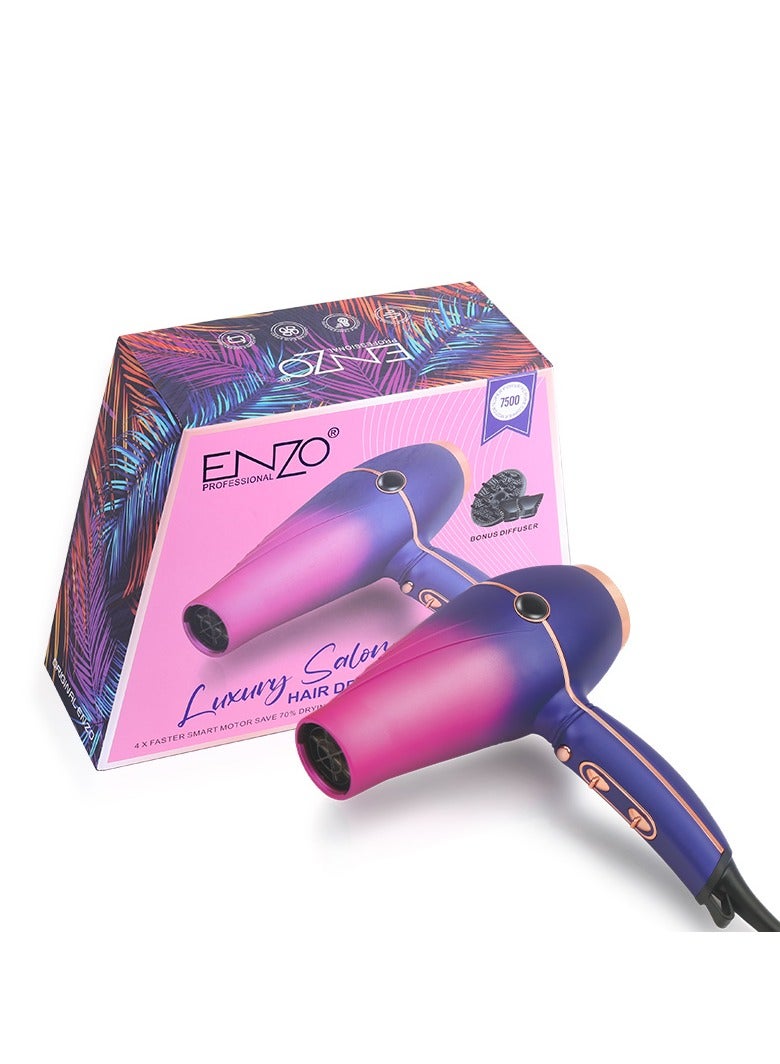 Enzo EN-8001 high-performance salon-grade hairdryer featuring a powerful 7500W 21,000 rpm