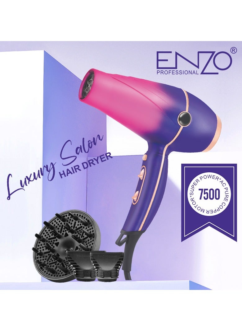 Enzo EN-8001 high-performance salon-grade hairdryer featuring a powerful 7500W 21,000 rpm