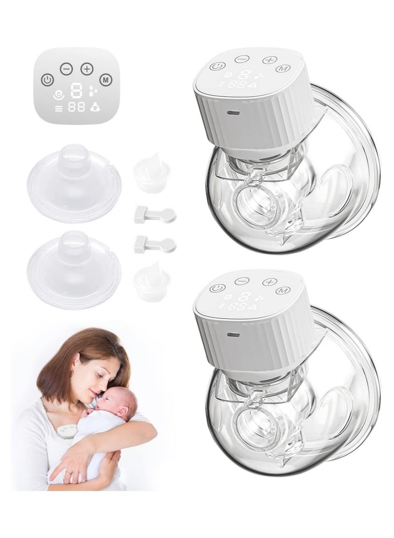 Wearable Electric Pump, Electric Hands Free Pumps with 3 Modes, 9 Levels, LCD Display, Low Noise Rechargeable Double Milk Extractor (white-2pcs)