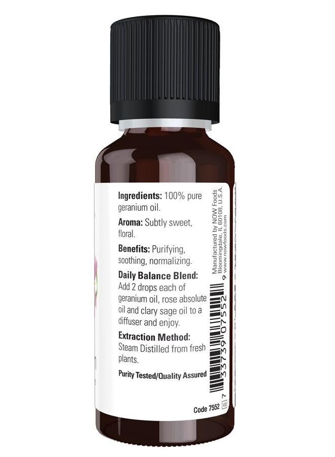 Essential Oils, Geranium Oil, Soothing Aromatherapy Scent, Steam Distilled, 100% Pure, Vegan, Child Resistant Cap, 1-Ounce