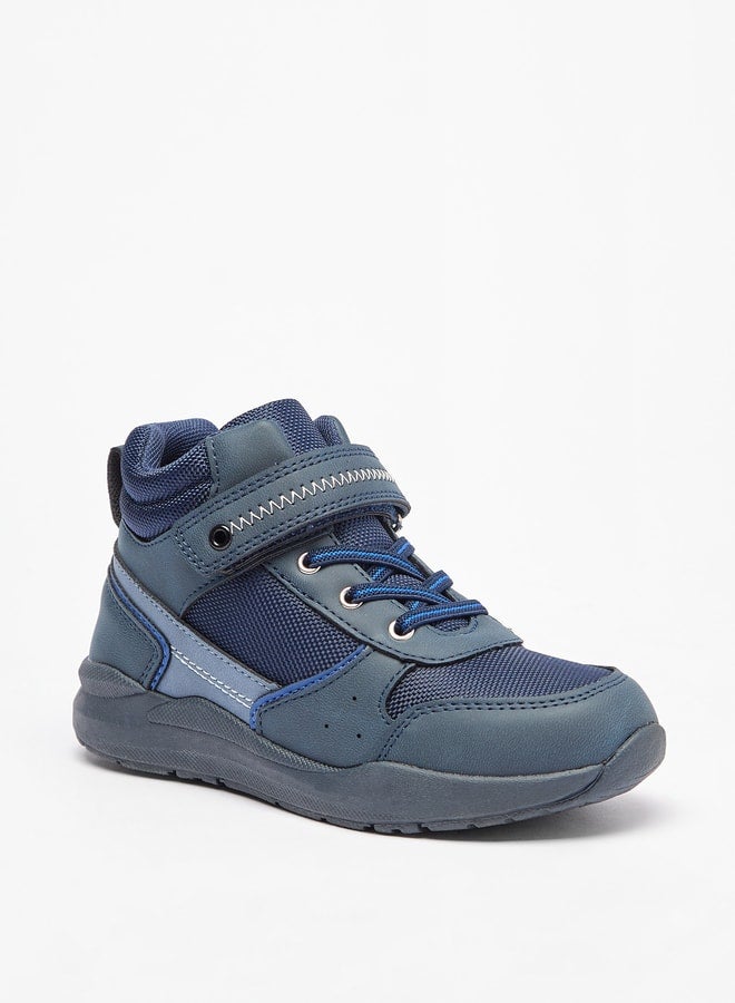 Boy's Panelled High Cut Sneakers with Hook and Loop Closure