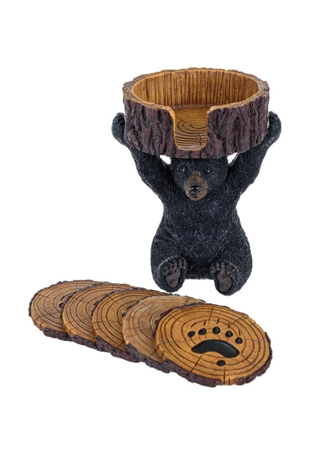 Black Bear Coasters Set Coasters With Holder Rustic Home Decorations Home Bar Accessories And Decor Bear Gifts Vintage Drink Coasters Bear Items Coffee Table Decor Kitchen