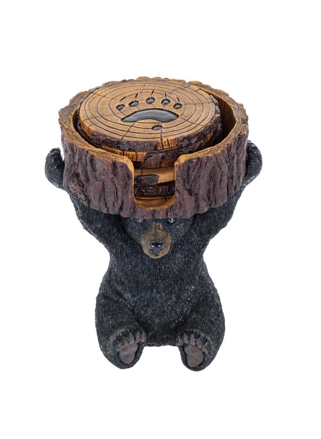 Black Bear Coasters Set Coasters With Holder Rustic Home Decorations Home Bar Accessories And Decor Bear Gifts Vintage Drink Coasters Bear Items Coffee Table Decor Kitchen