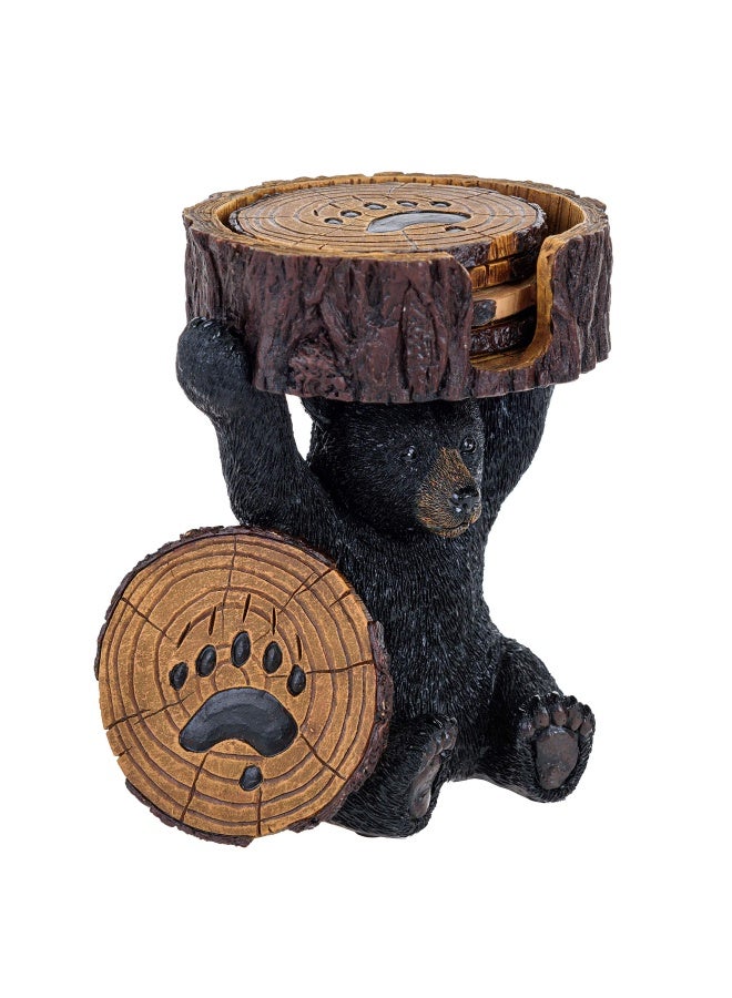 Black Bear Coasters Set Coasters With Holder Rustic Home Decorations Home Bar Accessories And Decor Bear Gifts Vintage Drink Coasters Bear Items Coffee Table Decor Kitchen