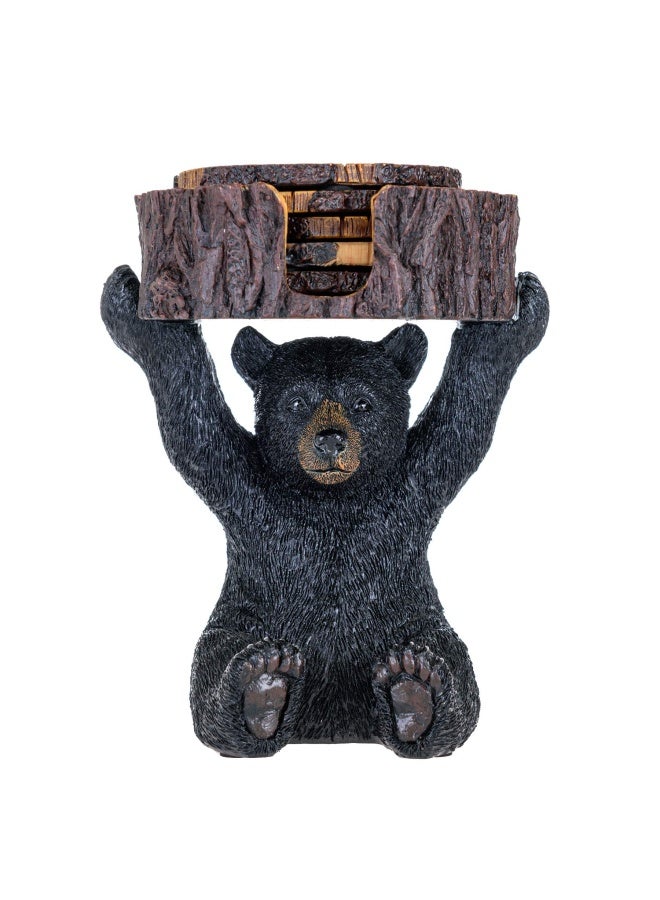 Black Bear Coasters Set Coasters With Holder Rustic Home Decorations Home Bar Accessories And Decor Bear Gifts Vintage Drink Coasters Bear Items Coffee Table Decor Kitchen
