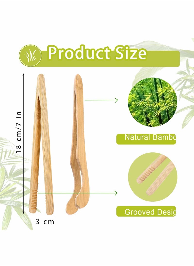 Bamboo Toaster Tongs, 18 cm/7 inch Wooden Cooking Tongs Kitchen Reusable Toast Tong Classic Wood Food Clip Tongs for Bread Grill Cheese Pickles Tea Fruit- Bamboo Kitchen Utensil Tongs, 4 Pcs