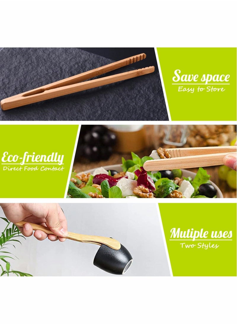 Bamboo Toaster Tongs, 18 cm/7 inch Wooden Cooking Tongs Kitchen Reusable Toast Tong Classic Wood Food Clip Tongs for Bread Grill Cheese Pickles Tea Fruit- Bamboo Kitchen Utensil Tongs, 4 Pcs