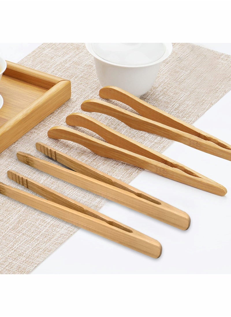 Bamboo Toaster Tongs, 18 cm/7 inch Wooden Cooking Tongs Kitchen Reusable Toast Tong Classic Wood Food Clip Tongs for Bread Grill Cheese Pickles Tea Fruit- Bamboo Kitchen Utensil Tongs, 4 Pcs