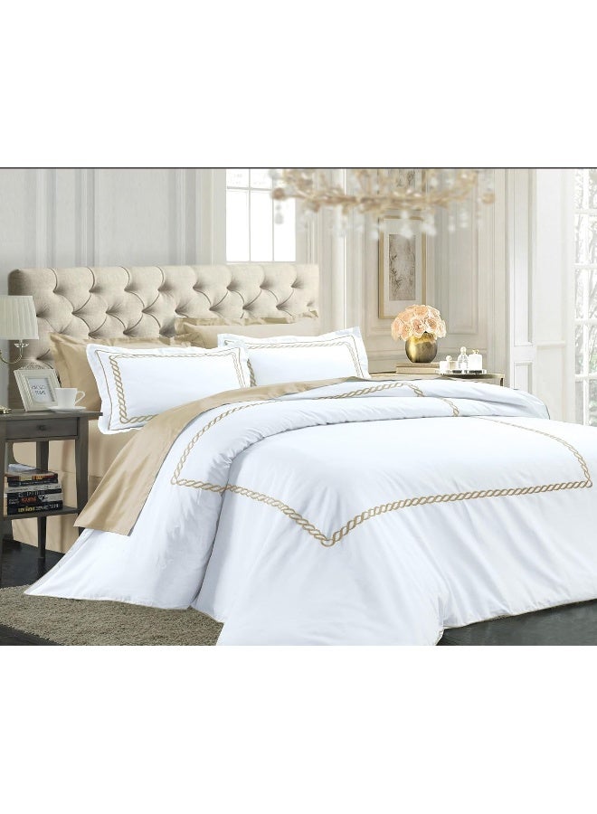 Somer Field - 100% Cotton Satin 230 TC - 06 Piece Embroideried Bedding Comforter - Quilted Emroideried Comforter/Duvet - White