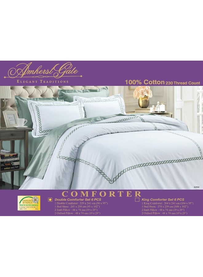 Somer Field - 100% Cotton Satin 230 TC - 06 Piece Embroideried Bedding Comforter - Quilted Emroideried Comforter/Duvet - White