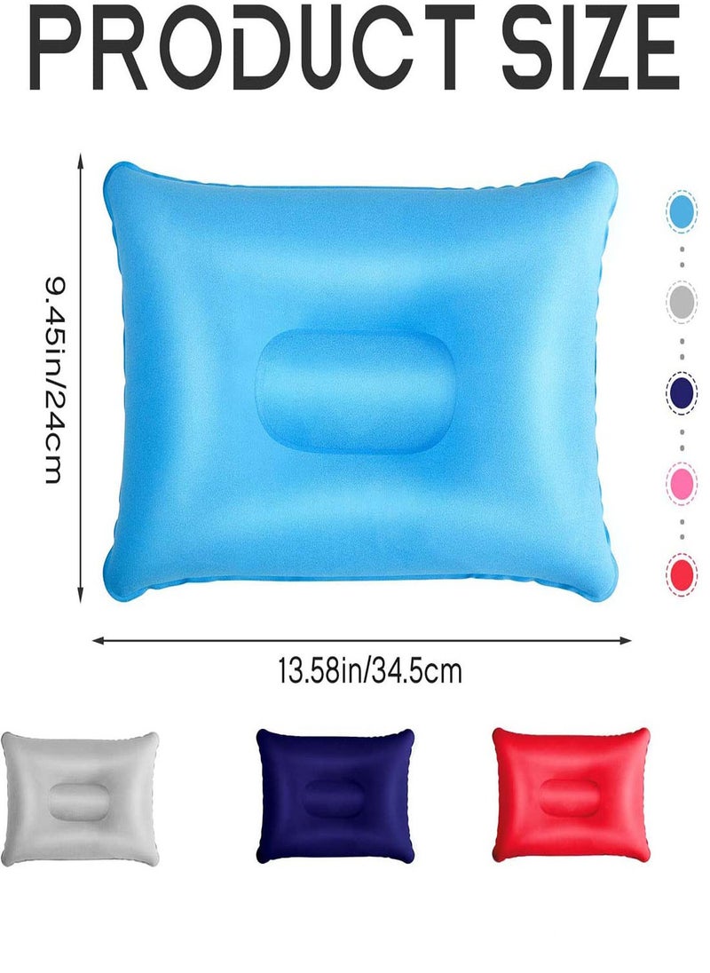 Inflatable Travel Pillow 4Colors Ultralight Compact Air Pillow Flocked Fabric Backpacking Pillow for Camping Hiking Sleeping Cushion Home Office Sleeping Neck Head Lumbar Support Airplane Trip