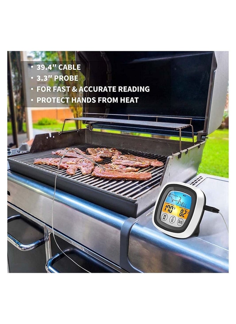 Meat Thermometer Digital Instant Read Food Thermometer for Grill Smoker BBQ Kitchen Oven Candy Thermometer with 2 Temperature Probe and Touch Screen LCD Display