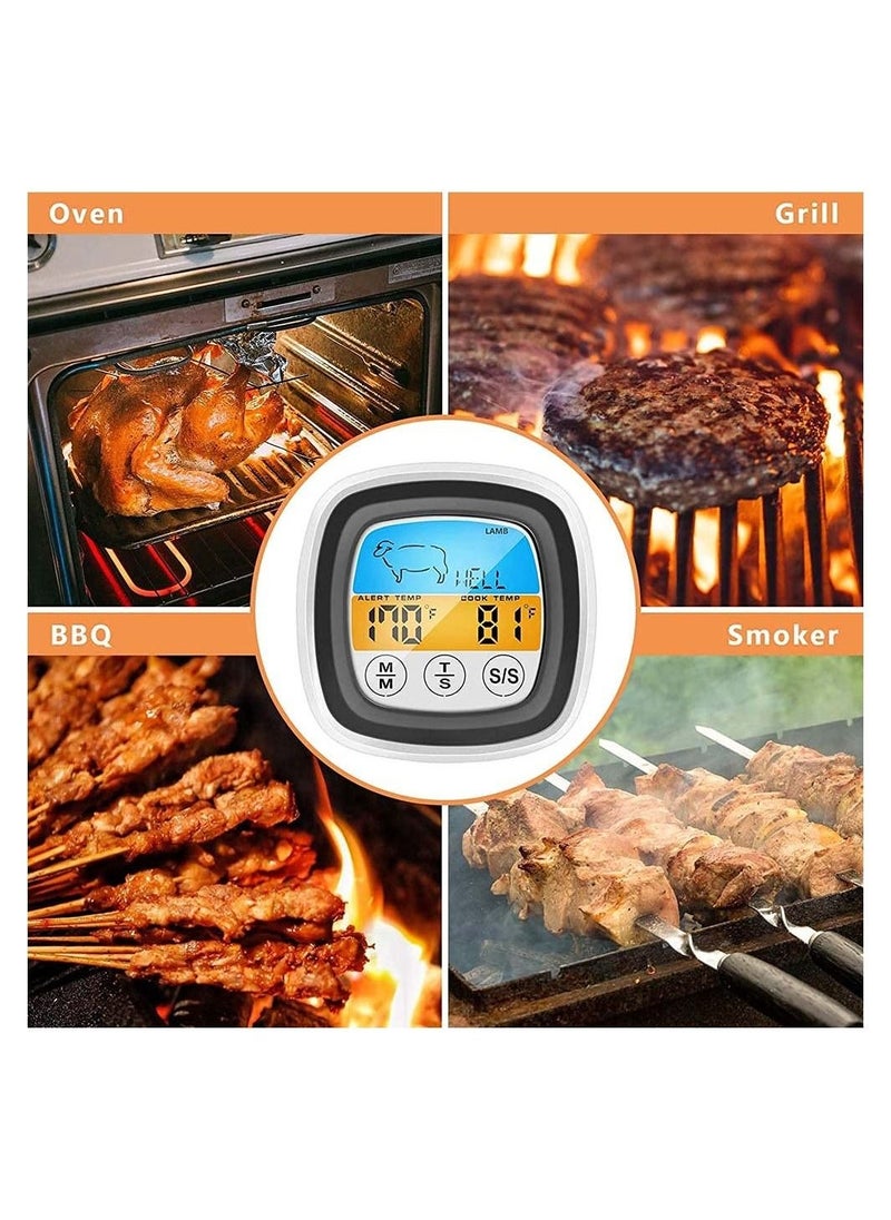 Meat Thermometer Digital Instant Read Food Thermometer for Grill Smoker BBQ Kitchen Oven Candy Thermometer with 2 Temperature Probe and Touch Screen LCD Display