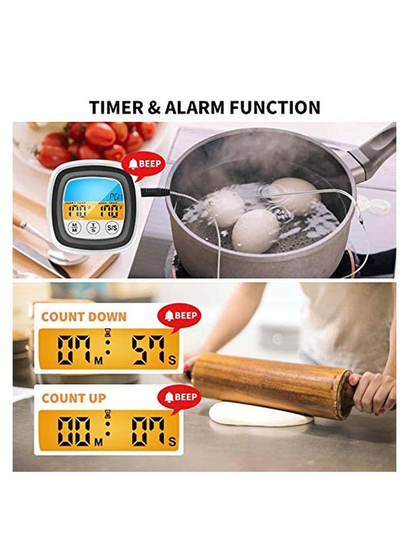 Meat Thermometer Digital Instant Read Food Thermometer for Grill Smoker BBQ Kitchen Oven Candy Thermometer with 2 Temperature Probe and Touch Screen LCD Display