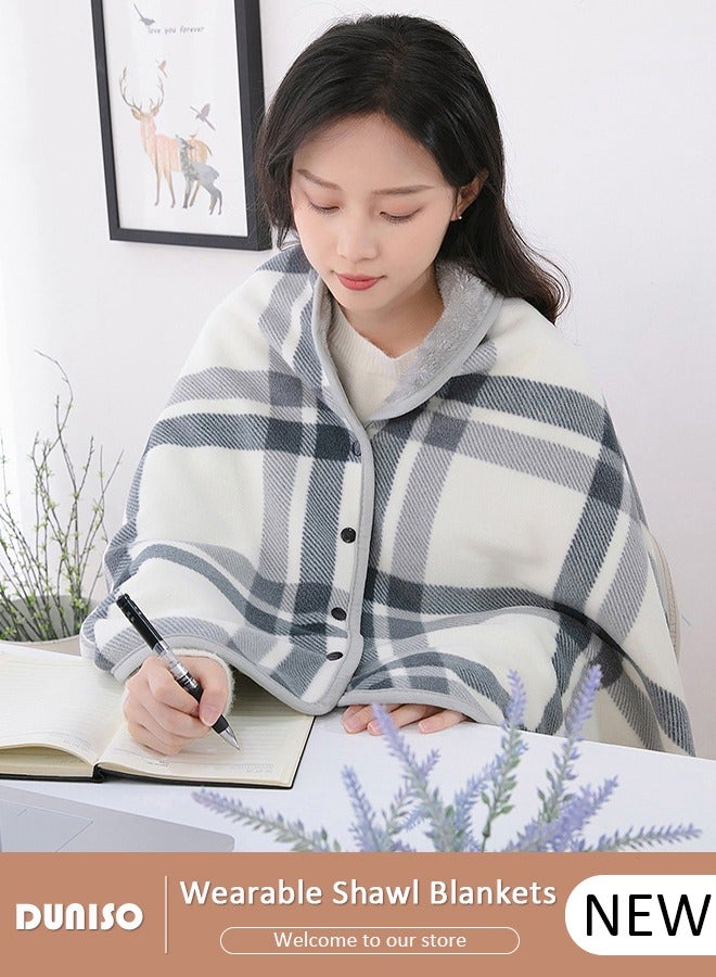 2 in 1 Wearable Blanket Button Shawl, Multifunction Shoulder Warm, Fleece Wearable Blanket, Comfy Poncho Throw, Lap Blanket for Winter, Home, Office, School