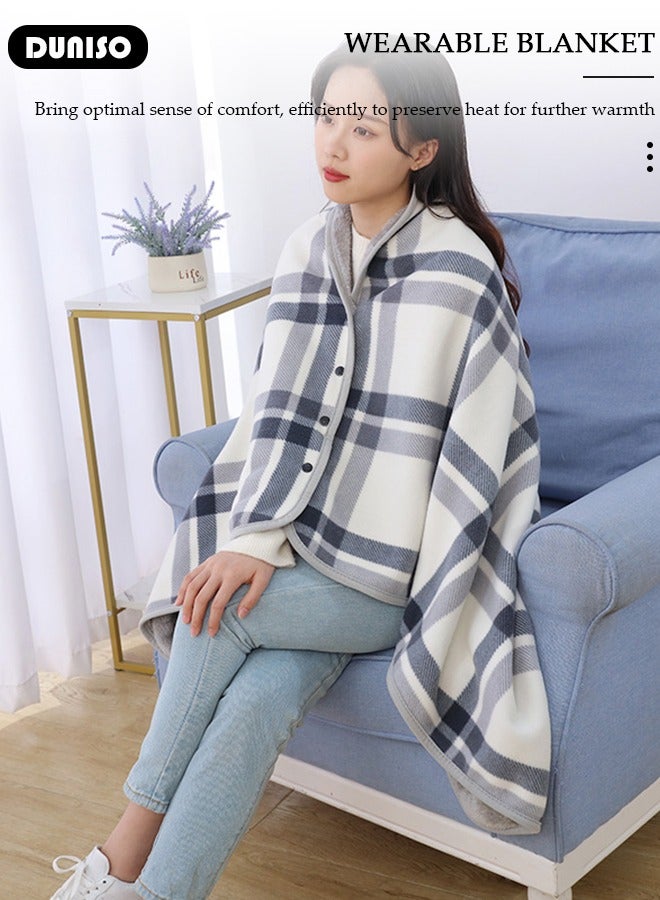 2 in 1 Wearable Blanket Button Shawl, Multifunction Shoulder Warm, Fleece Wearable Blanket, Comfy Poncho Throw, Lap Blanket for Winter, Home, Office, School